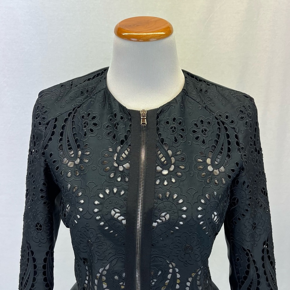 ETRO Black Eyelet and Silk Peplum Blazer Jacket Sz. 4 or 6 - Picture 2 of 6